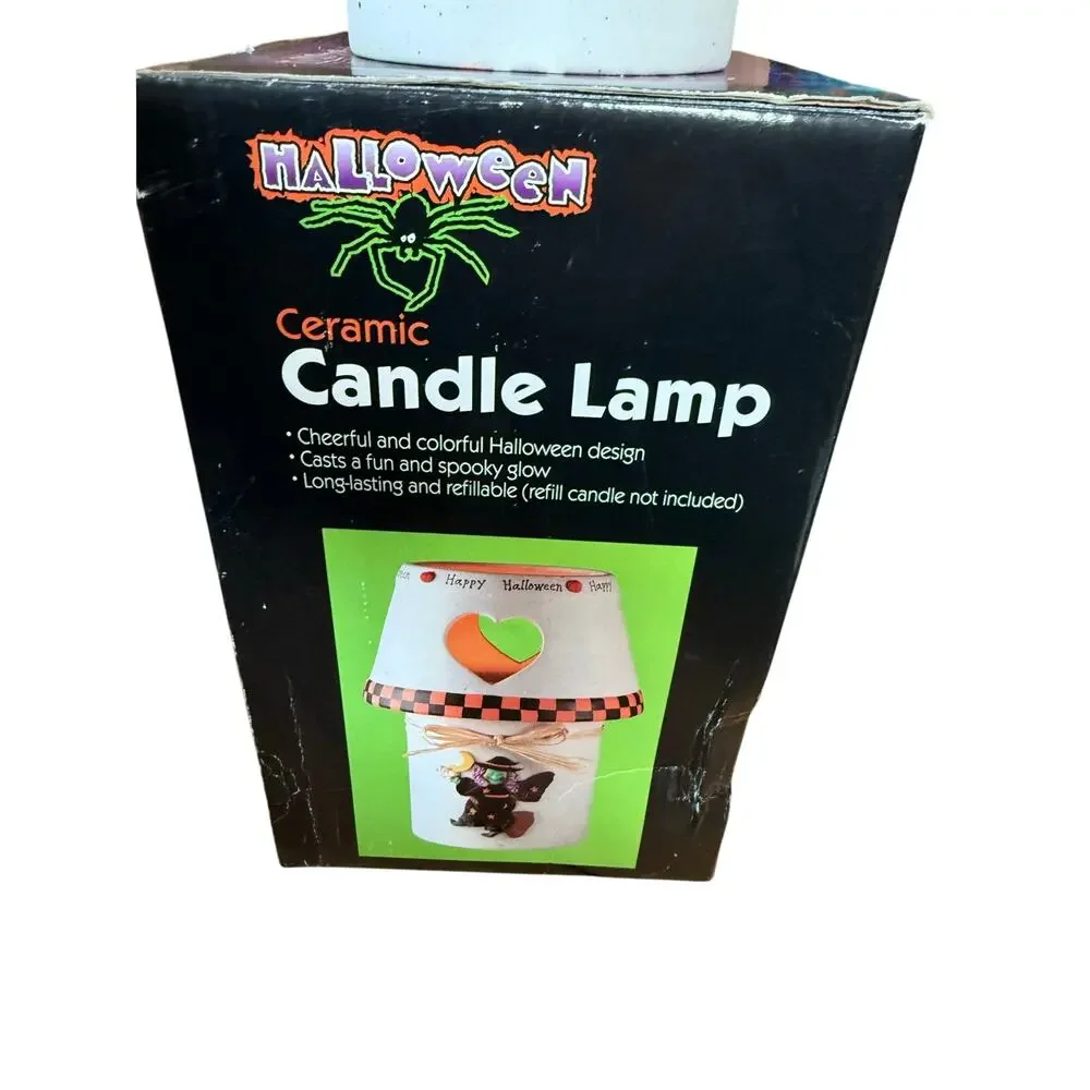 VTG Halloween Ceramic Candle Lamp witch‎ casts a spooky glow with original box